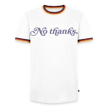 No thank you. - Men's Ringer Shirt - white/tricolour - Front - AI Model Female 172 light (172cm) & AI Model Male 185 light (185cm)