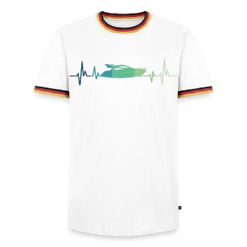 bateau à moteur battement de coeur yacht capitaine - T-shirt contrasté Homme - blanc/tricolore - Devant - AI Model Female 172 light (172cm) & AI Model Male 185 light (185cm)