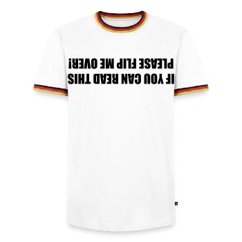 Si vous pouvez lire ceci, s’il vous plaît, tournez-moi # - T-shirt contrasté Homme - blanc/tricolore - Devant - AI Model Female 172 light (172cm) & AI Model Male 185 light (185cm)