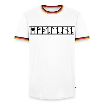 Madeleine - Männer Kontrast-T-Shirt - Weiß/Dreifarbig - Vorne - AI Model Female 172 light (172cm) & AI Model Male 185 light (185cm)