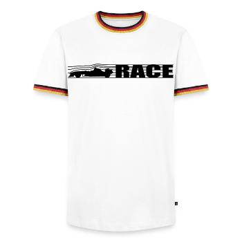 Racing - Men's Ringer Shirt - white/tricolour - Front - AI Model Female 172 light (172cm) & AI Model Male 185 light (185cm)