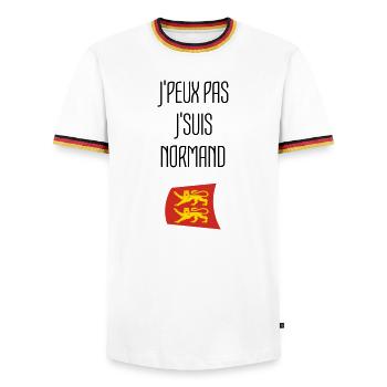 j'peux pas j'suis normand - Normandie - T-shirt contrasté Homme - blanc/tricolore - Devant - AI Model Female 172 light (172cm) & AI Model Male 185 light (185cm)