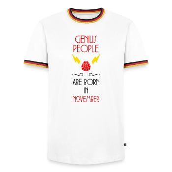 Genie Born November Baby Gift - Men's Ringer Shirt - white/tricolour - Front - AI Model Female 172 light (172cm) & AI Model Male 185 light (185cm)
