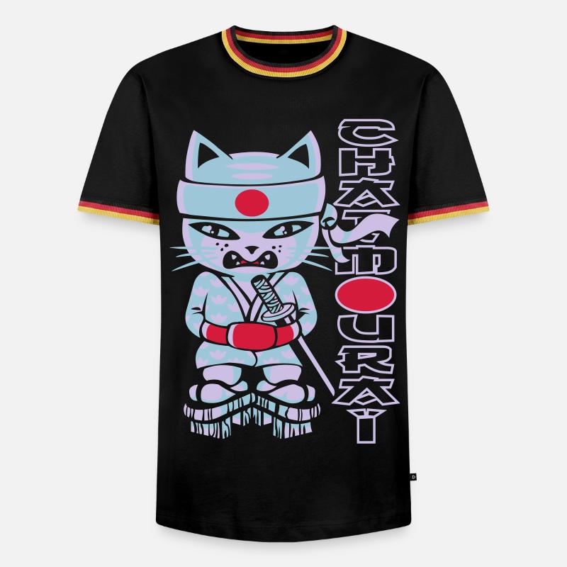 Chat mouraï flex - Männer Kontrast-T-Shirt - Schwarz/Dreifarbig
