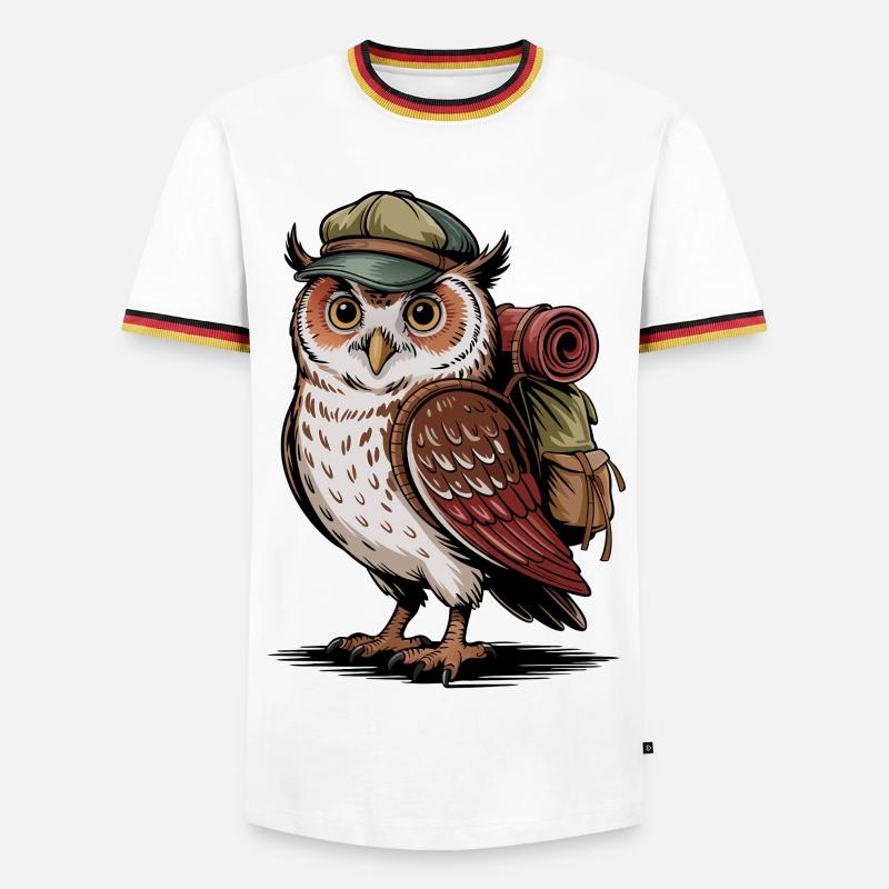 Wandernde Eule mit Rucksack - Männer Kontrast-T-Shirt - Weiß/Dreifarbig