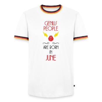 Genies Born in June - Birth Gift - Men's Ringer Shirt - white/tricolour - Front - AI Model Female 172 light (172cm) & AI Model Male 185 light (185cm)