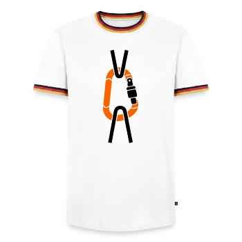 Carabiner Climbing Rope Arborist Alpinist - Men's Ringer Shirt - white/tricolour - Front - AI Model Female 172 light (172cm) & AI Model Male 185 light (185cm)