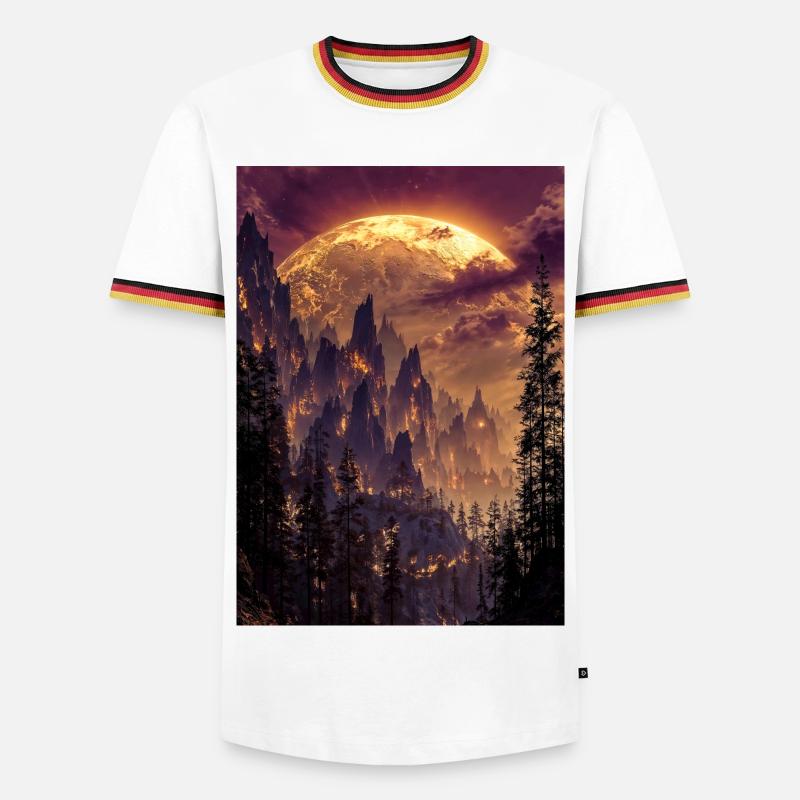 Feuriger Gipfel in der Abenddämmerung - Männer Kontrast-T-Shirt - Weiß/Dreifarbig