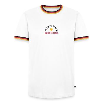 Barcelona - Men's Ringer Shirt - white/tricolour - Front - AI Model Female 172 light (172cm) & AI Model Male 185 light (185cm)