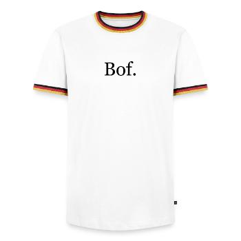 T-shirt “Bof.” – humour français minimaliste - T-shirt contrasté Homme - blanc/tricolore - Devant - AI Model Female 172 light (172cm) & AI Model Male 185 light (185cm)