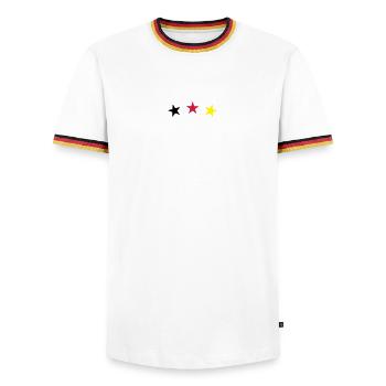 sterne sport fußball - Männer Kontrast-T-Shirt - Weiß/Dreifarbig - Vorne - AI Model Female 172 light (172cm) & AI Model Male 185 light (185cm)