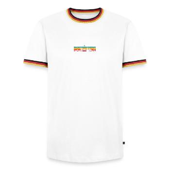 Vibrant Skyline Stripes - Men's Ringer Shirt - white/tricolour - Front - AI Model Female 172 light (172cm) & AI Model Male 185 light (185cm)