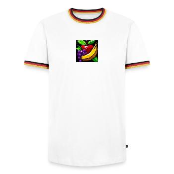 Geometric Fruit Collage of ductape - Men's Ringer Shirt - white/tricolour - Front - AI Model Female 172 light (172cm) & AI Model Male 185 light (185cm)