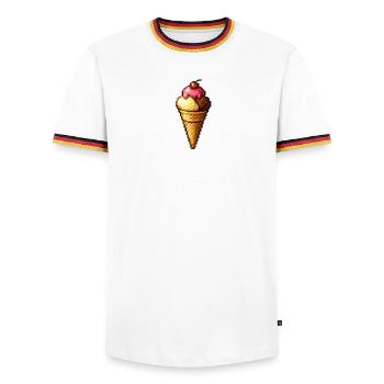 Retro Pixel Eiscreme Cone - Men's Ringer Shirt - white/tricolour - Front - AI Model Female 172 light (172cm) & AI Model Male 185 light (185cm)