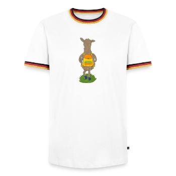 Llama with colorful backpack - Men's Ringer Shirt - white/tricolour - Front - AI Model Female 172 light (172cm) & AI Model Male 185 light (185cm)