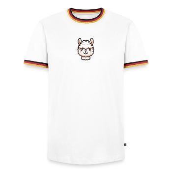Alpaka Lama Kopf Comic Cartoon - Männer Kontrast-T-Shirt - Weiß/Dreifarbig - Vorne - AI Model Female 172 light (172cm) & AI Model Male 185 light (185cm)