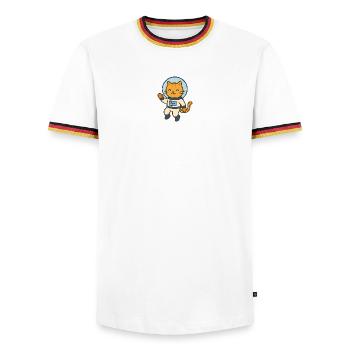 Astrokatze - Männer Kontrast-T-Shirt - Weiß/Dreifarbig - Vorne - AI Model Female 172 light (172cm) & AI Model Male 185 light (185cm)