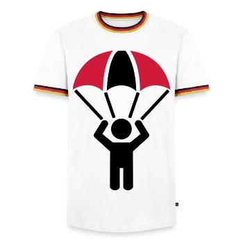 Fallschirm - Männer Kontrast-T-Shirt - Weiß/Dreifarbig - Vorne - AI Model Female 172 light (172cm) & AI Model Male 185 light (185cm)