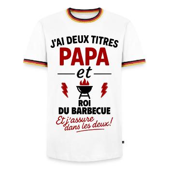 Dad King of the Barbecue Two Titles - Men's Ringer Shirt - white/tricolour - Front - AI Model Female 172 light (172cm) & AI Model Male 185 light (185cm)