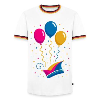 Carnival with jester's cap and colorful balloons - Men's Ringer Shirt - white/tricolour - Front - AI Model Female 172 light (172cm) & AI Model Male 185 light (185cm)