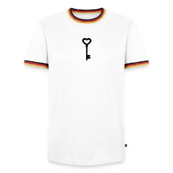 The heart key - Men's Ringer Shirt - white/tricolour - Front - AI Model Female 172 light (172cm) & AI Model Male 185 light (185cm)