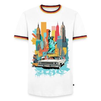 Ville de New York - T-shirt contrasté Homme - blanc/tricolore - Devant - AI Model Female 172 light (172cm) & AI Model Male 185 light (185cm)
