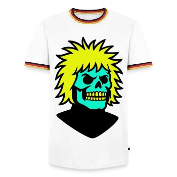Skullman with a cool hairstyle - Men's Ringer Shirt - white/tricolour - Front - AI Model Female 172 light (172cm) & AI Model Male 185 light (185cm)