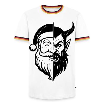 Weihnachtsmann und Weihnachtsmann Peitscher - Männer Kontrast-T-Shirt - Weiß/Dreifarbig - Vorne - AI Model Female 172 light (172cm) & AI Model Male 185 light (185cm)