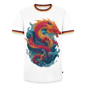 Drache - Männer Kontrast-T-Shirt - Weiß/Dreifarbig - Vorne - AI Model Female 172 light (172cm) & AI Model Male 185 light (185cm)