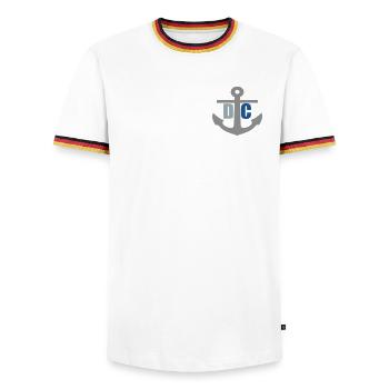 DarssCoast - Original Brand Anker Logo - Männer Kontrast-T-Shirt - Weiß/Dreifarbig - Vorne - AI Model Female 172 light (172cm) & AI Model Male 185 light (185cm)