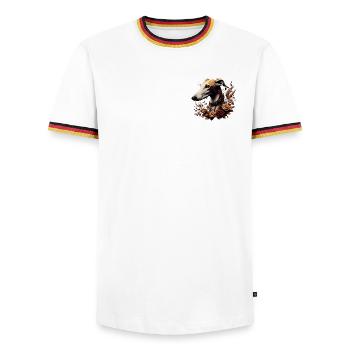 Greyhound Head Autumn Rosary - Men's Ringer Shirt - white/tricolour - Front - AI Model Female 172 light (172cm) & AI Model Male 185 light (185cm)