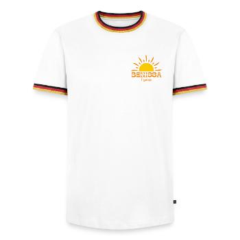 Benissa Espana Sunrise Design - Men's Ringer Shirt - white/tricolour - Front - AI Model Female 172 light (172cm) & AI Model Male 185 light (185cm)