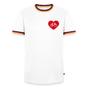 Bicycle with heart - Men's Ringer Shirt - white/tricolour - Front - AI Model Female 172 light (172cm) & AI Model Male 185 light (185cm)