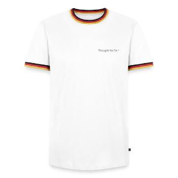 Gedanke für 5er - Männer Kontrast-T-Shirt - Weiß/Dreifarbig - Vorne - AI Model Female 172 light (172cm) & AI Model Male 185 light (185cm)