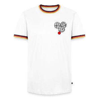 Petanque Kugeln - Männer Kontrast-T-Shirt - Weiß/Dreifarbig - Vorne - AI Model Female 172 light (172cm) & AI Model Male 185 light (185cm)
