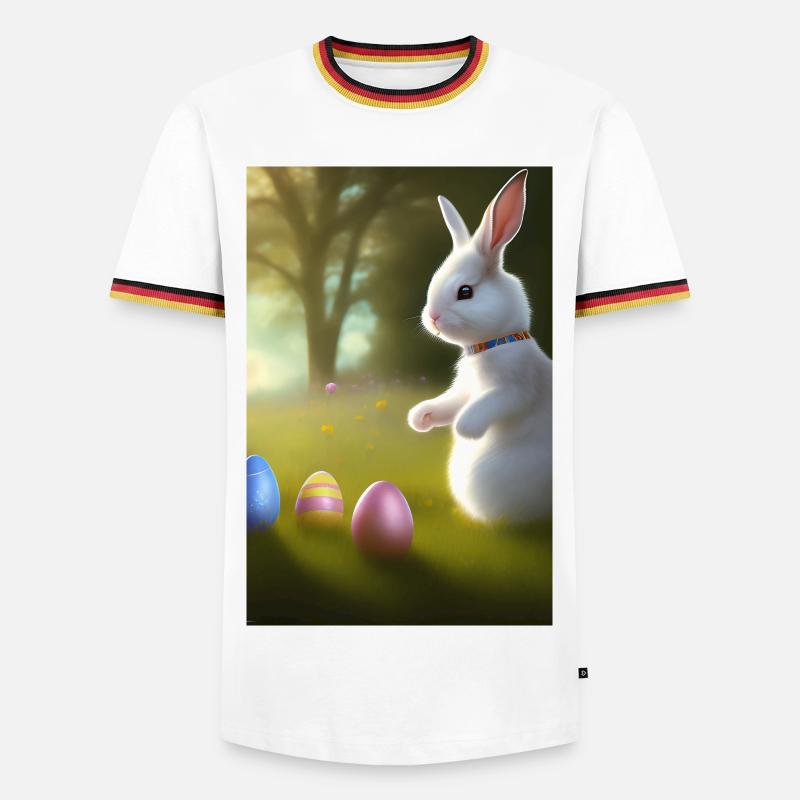 Osterhase mit Oster Eier - Männer Kontrast-T-Shirt - Weiß/Dreifarbig