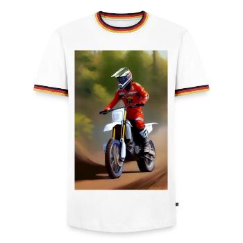 Motocross Riding - Men's Ringer Shirt - white/tricolour - Front - AI Model Female 172 light (172cm) & AI Model Male 185 light (185cm)