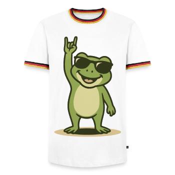 Rock'n'Ribbit - Men's Ringer Shirt - white/tricolour - Front - AI Model Female 172 light (172cm) & AI Model Male 185 light (185cm)
