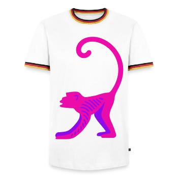 Singe rose fluo - T-shirt contrasté Homme - blanc/tricolore - Devant - AI Model Female 172 light (172cm) & AI Model Male 185 light (185cm)