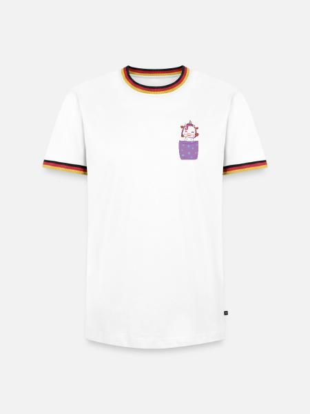 Einhorn in Brusttasche - Männer Kontrast-T-Shirt - Weiß/Dreifarbig