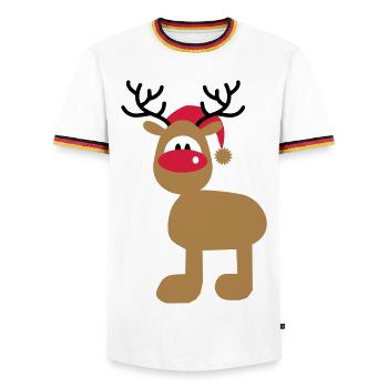 Elch mit Weihnachtsmütze - Männer Kontrast-T-Shirt - Weiß/Dreifarbig - Vorne - AI Model Female 172 light (172cm) & AI Model Male 185 light (185cm)