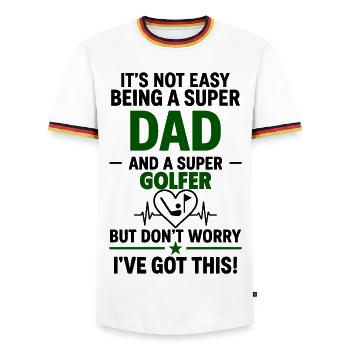 Herz + Golf – Super Papa Golfspieler - Männer Kontrast-T-Shirt - Weiß/Dreifarbig - Vorne - AI Model Female 172 light (172cm) & AI Model Male 185 light (185cm)