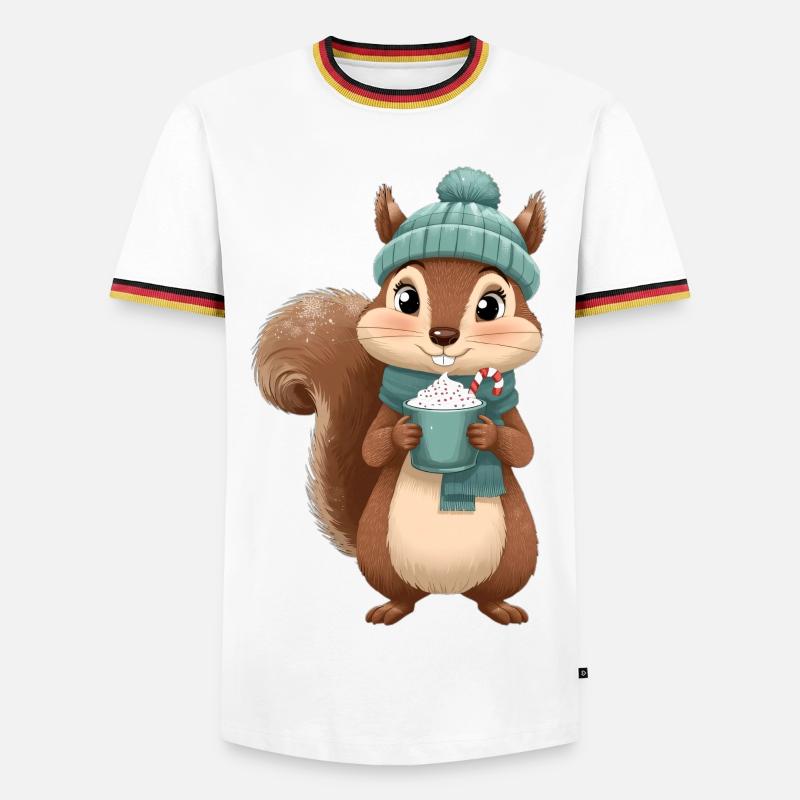 Winterliches Eichhörnchen mit Heißgetränk - Männer Kontrast-T-Shirt - Weiß/Dreifarbig