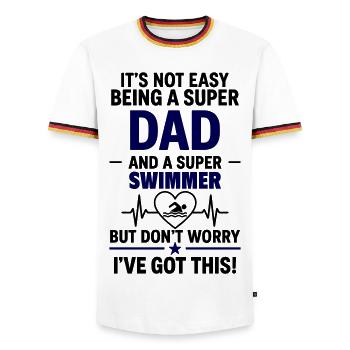 Herz + Schwimmen – Super Papa Schwimmer - Männer Kontrast-T-Shirt - Weiß/Dreifarbig - Vorne - AI Model Female 172 light (172cm) & AI Model Male 185 light (185cm)