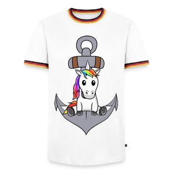 Anchor Unicorn Maritime Mythical Creature Sailor Ahoy - Men's Ringer Shirt - white/tricolour - Front - AI Model Female 172 light (172cm) & AI Model Male 185 light (185cm)