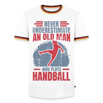 Handball Grandfather - Men's Ringer Shirt - white/tricolour - Front - AI Model Female 172 light (172cm) & AI Model Male 185 light (185cm)