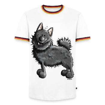 Funny Schipperke - Dog - Dogs - Men's Ringer Shirt - white/tricolour - Front - AI Model Female 172 light (172cm) & AI Model Male 185 light (185cm)