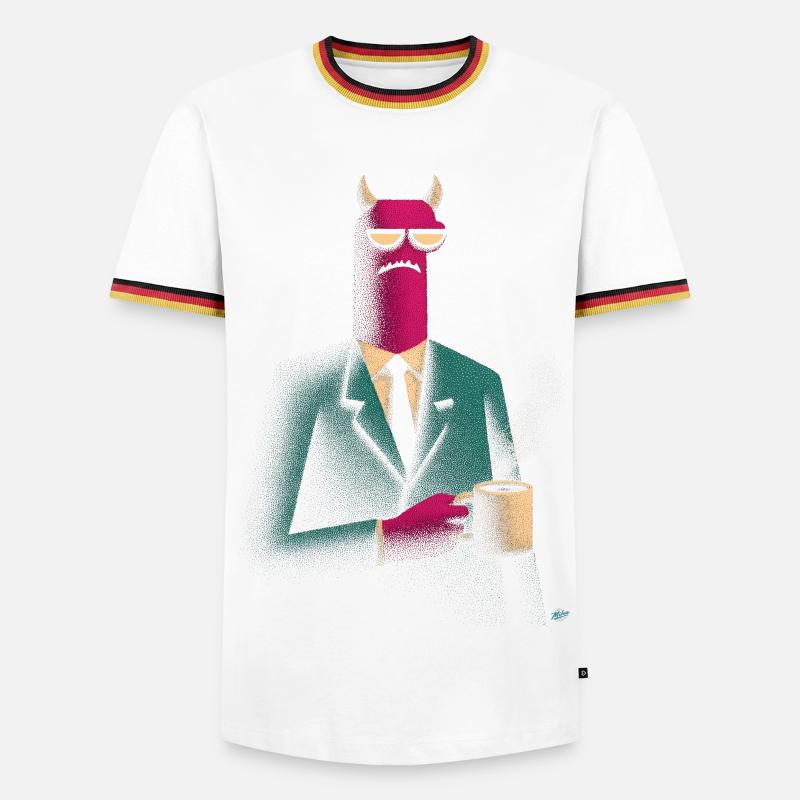 Dämon im Anzug mit Kaffee - Männer Kontrast-T-Shirt - Weiß/Dreifarbig