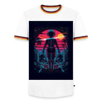 Astronaute Neon Sunset - T-shirt contrasté Homme - blanc/tricolore - Devant - AI Model Female 172 light (172cm) & AI Model Male 185 light (185cm)