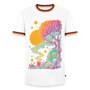 Crâne d’arbre psychédélique dans le cosmos - T-shirt contrasté Homme - blanc/tricolore - Devant - AI Model Female 172 light (172cm) & AI Model Male 185 light (185cm)